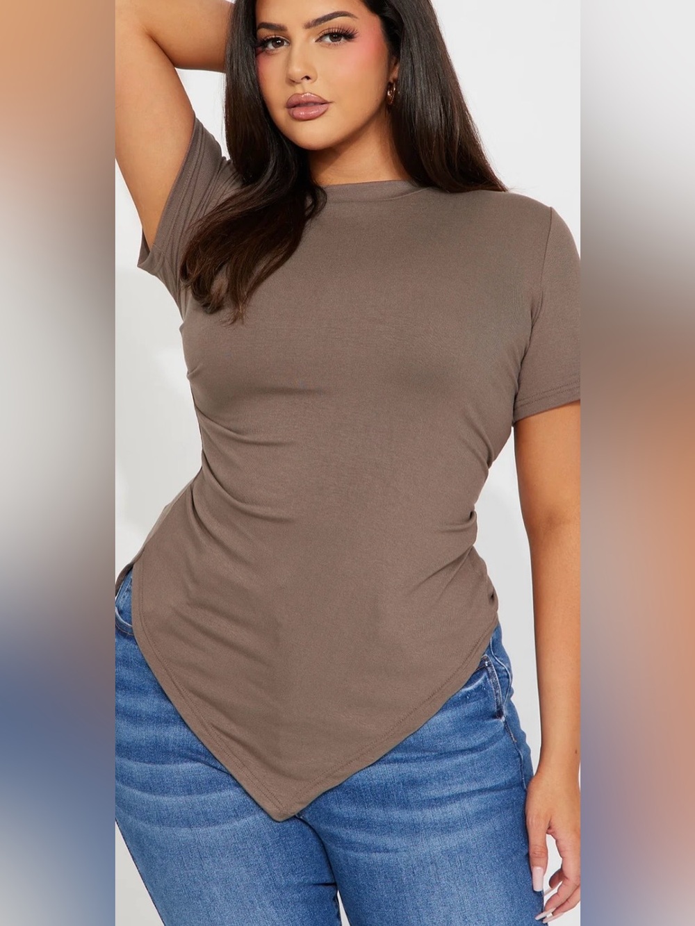 Net Plus Size Taupe Short Sleeve asymmetrical pointed Top size 3X